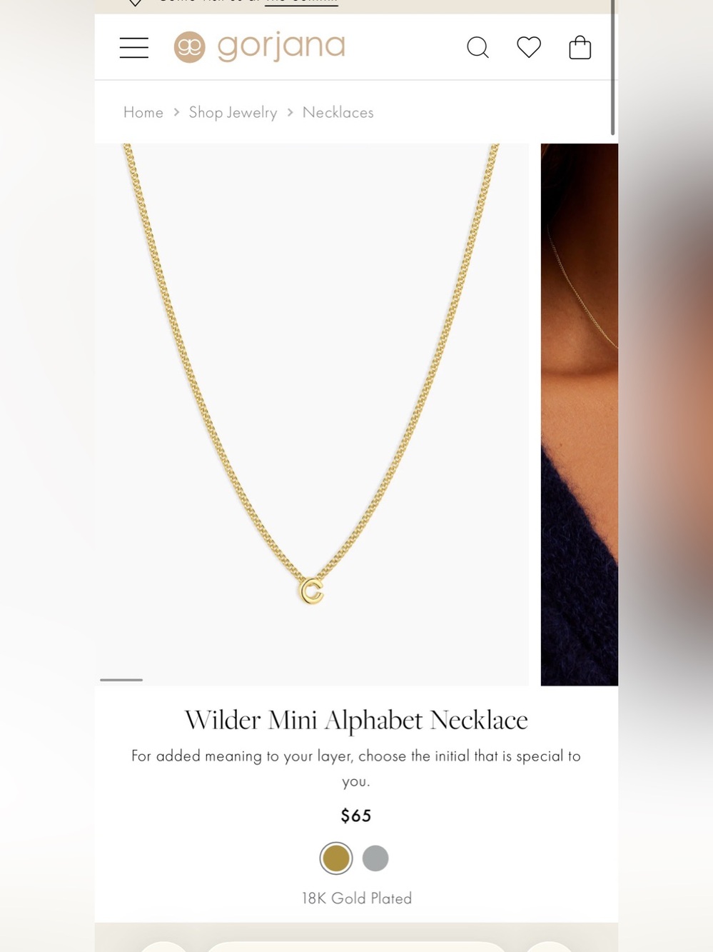 Gorjana - NWT Wilder Mini “C” Initial Alphabet Necklace - 18K Gold Plated